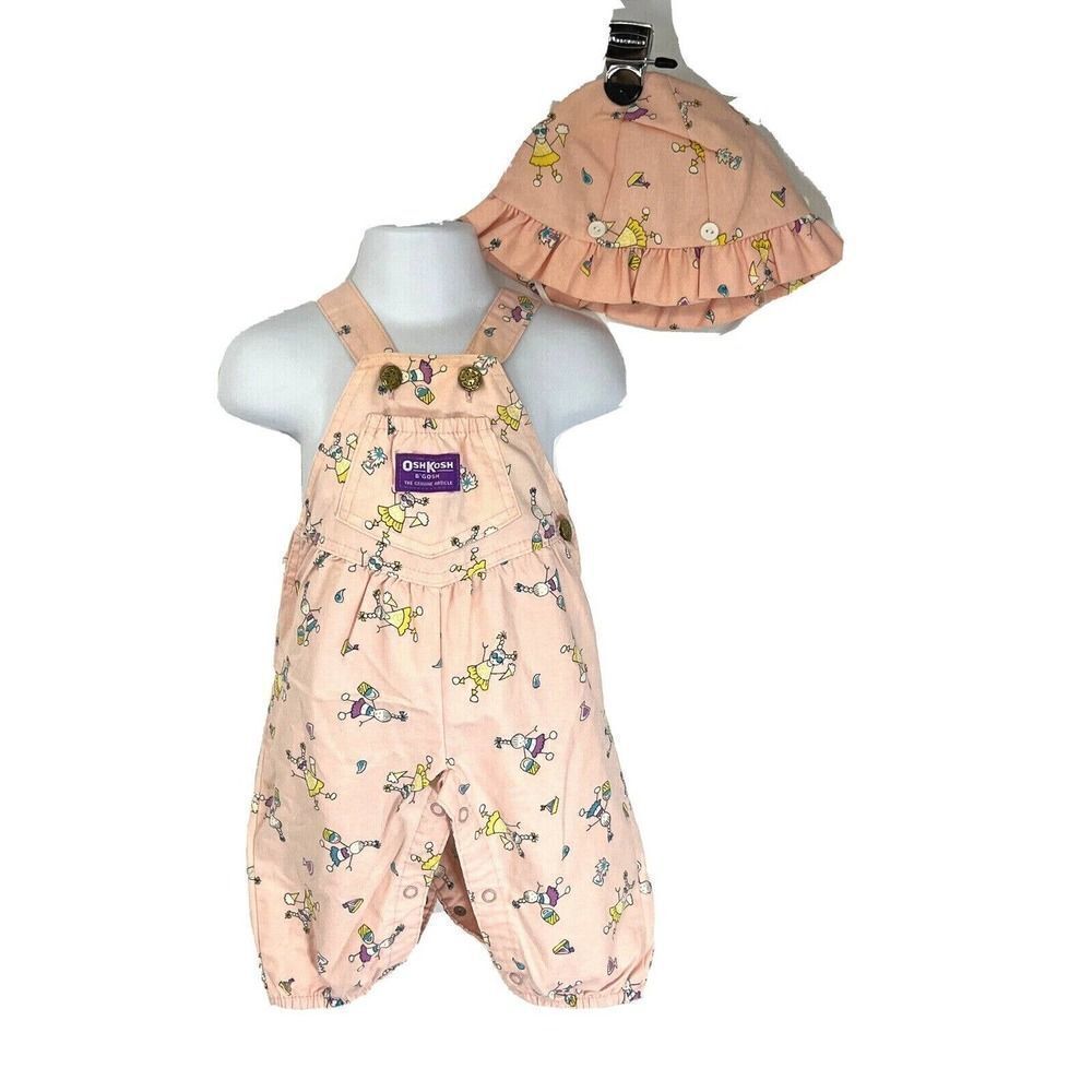 Rare Vintage OshKosh B’gosh Vestbak Overalls Girls‎ 6 9 M Matching Hat Ice cream